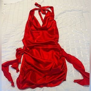 Mini silk red dress.